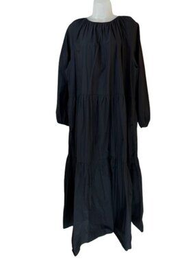 H&M Black Long Sleeve Gathered Tiered Oversized Maxi Dress Size Large